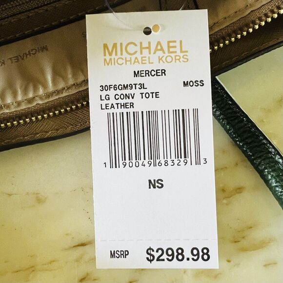 MICHAEL KORS STUDIO Mercer Moss Green Leather Large Convertible Tote Bag - Picture 13 of 13